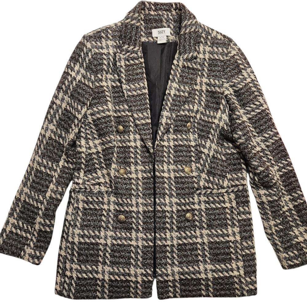Black and Cream Plaid Blazer